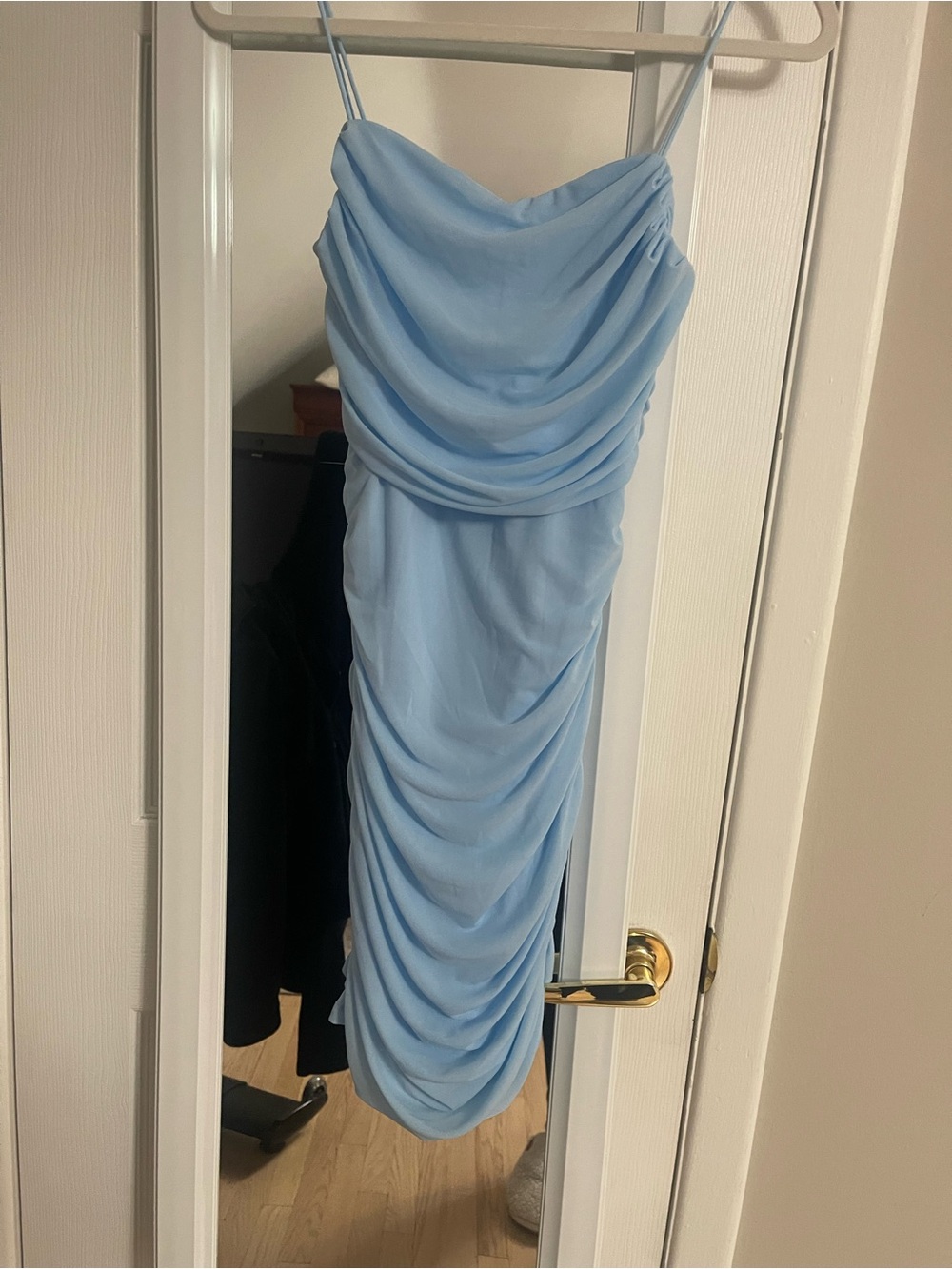 Hello Molly Sky Blue Ruched Spaghetti Strap Mini Dress, NWT, Size M